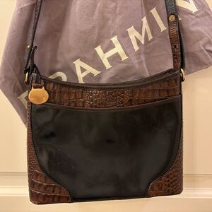 Vintage Brahmin Brown & Black Tuscan Croc accent Cross Body bag with dust cover